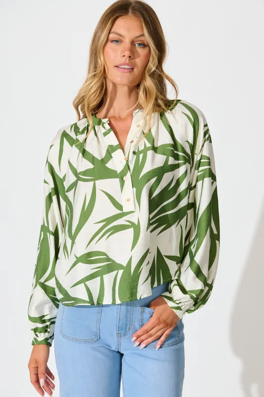 Kelsie Top in Green Leaf Print sold by St Frock