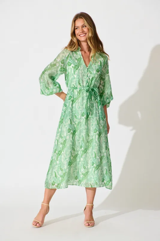 Ayden Dress in Green with Multi Print sold by St Frock