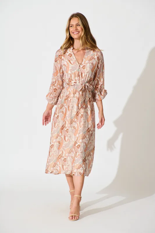 Ayden Dress in Brown with Multi Print sold by St Frock