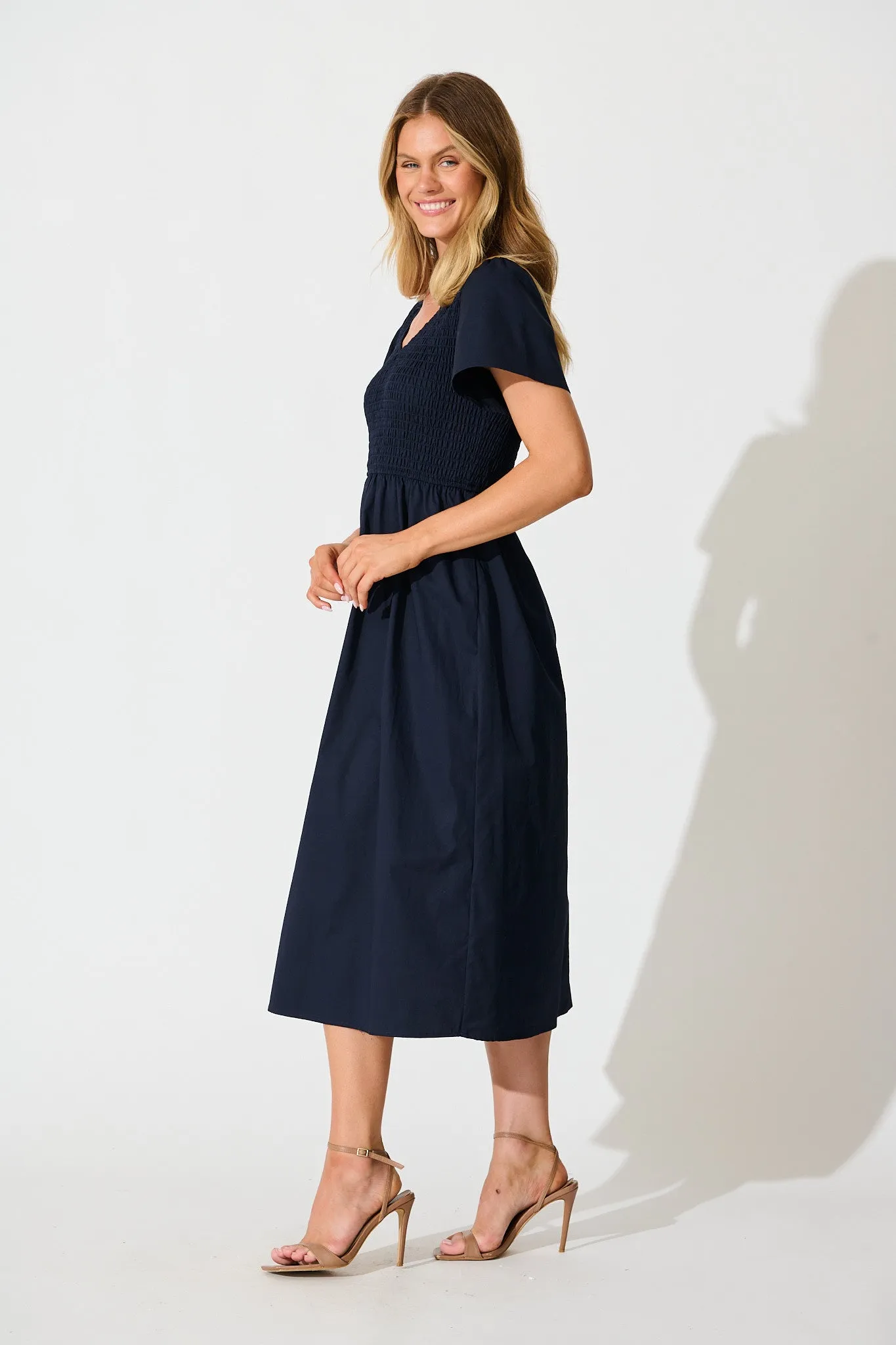 Zest Midi Dress in Navy Cotton sold by St Frock product image thumbnail 3
