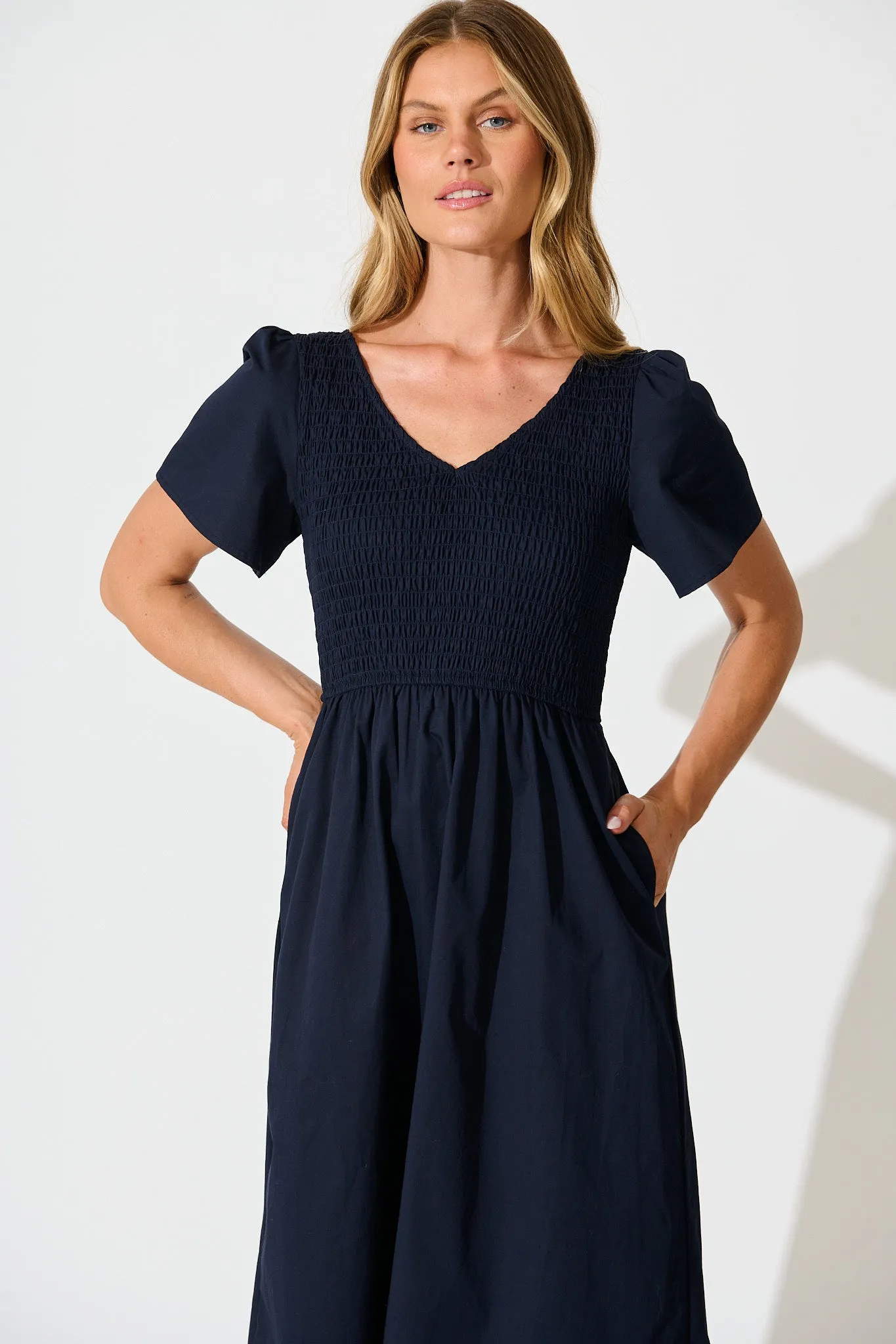 Zest Midi Dress in Navy Cotton sold by St Frock product image thumbnail 2