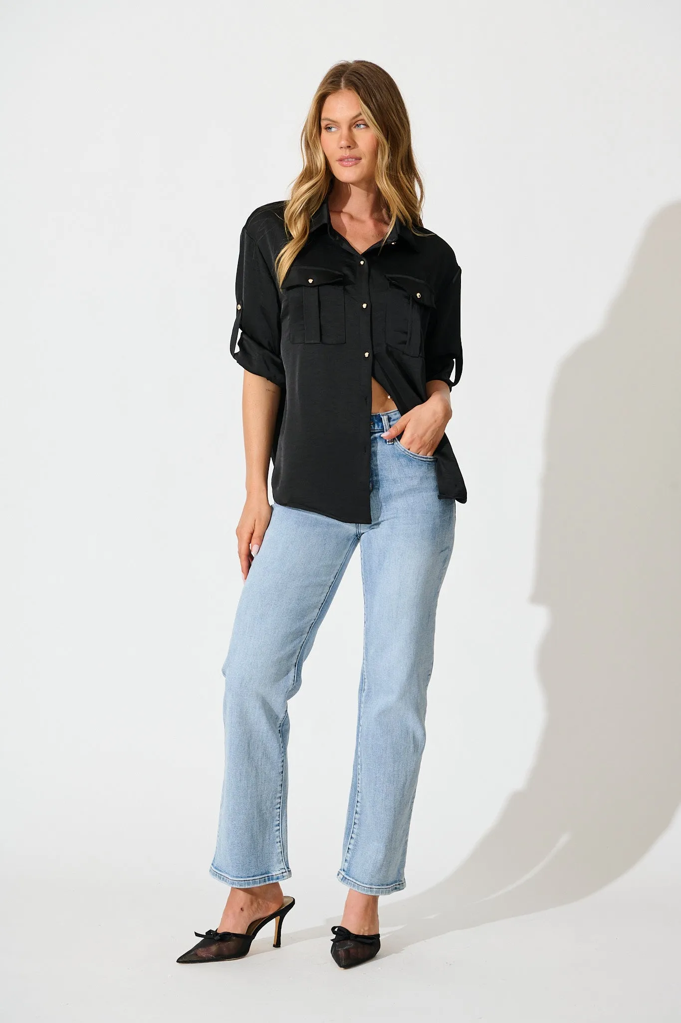 Gracie Shirt in Black Satin sold by St Frock product image thumbnail 4