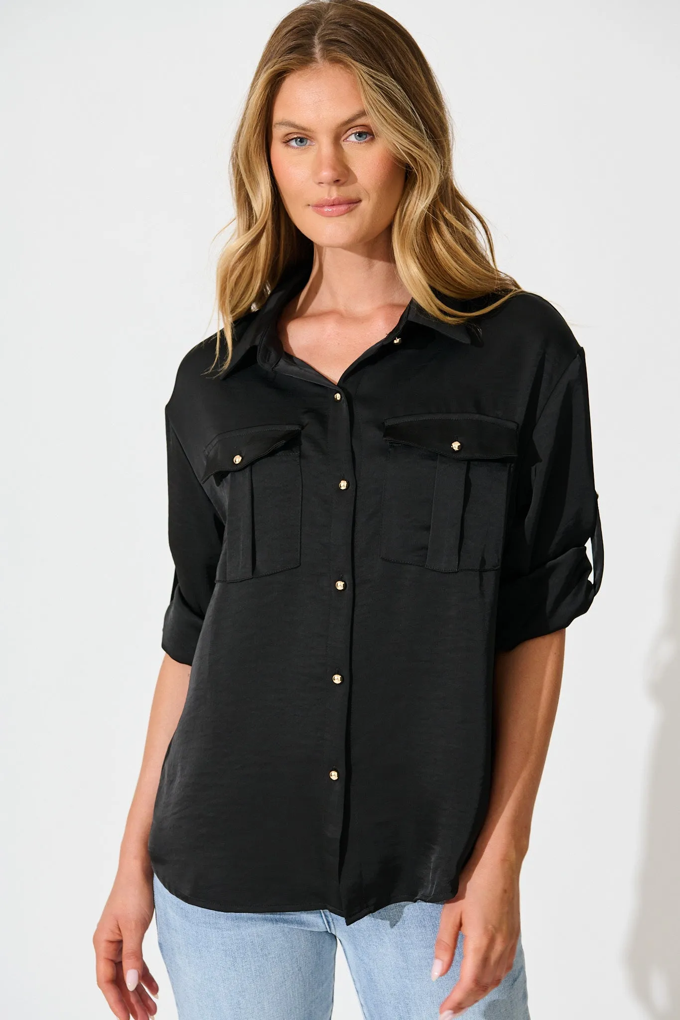 Gracie Shirt in Black Satin sold by St Frock product image thumbnail 5