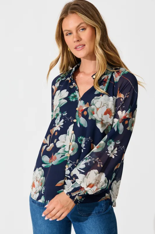 Brielle Top in Navy Floral sold by St Frock