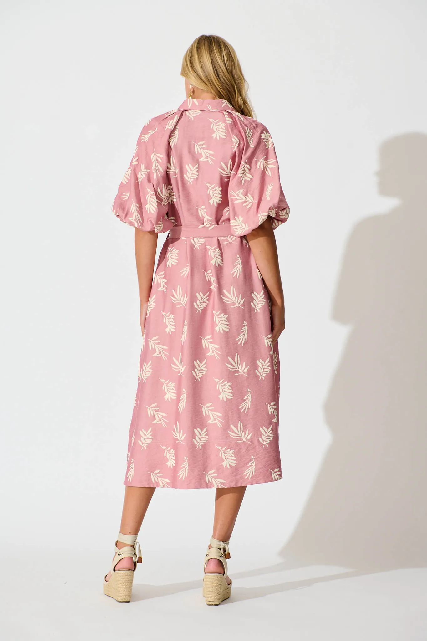 Jasmine Midi Shirt Dress in Dusty Rose with Cream Leaf sold by St Frock product image thumbnail 4