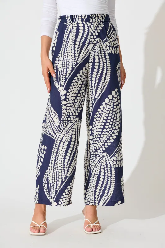 Harper Pant in Navy with White Print sold by St Frock