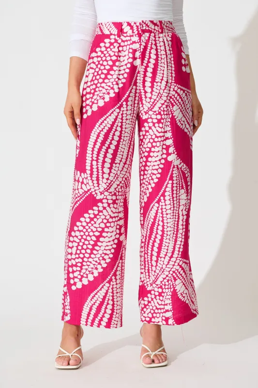 Harper Pant in Magenta with White Print sold by St Frock