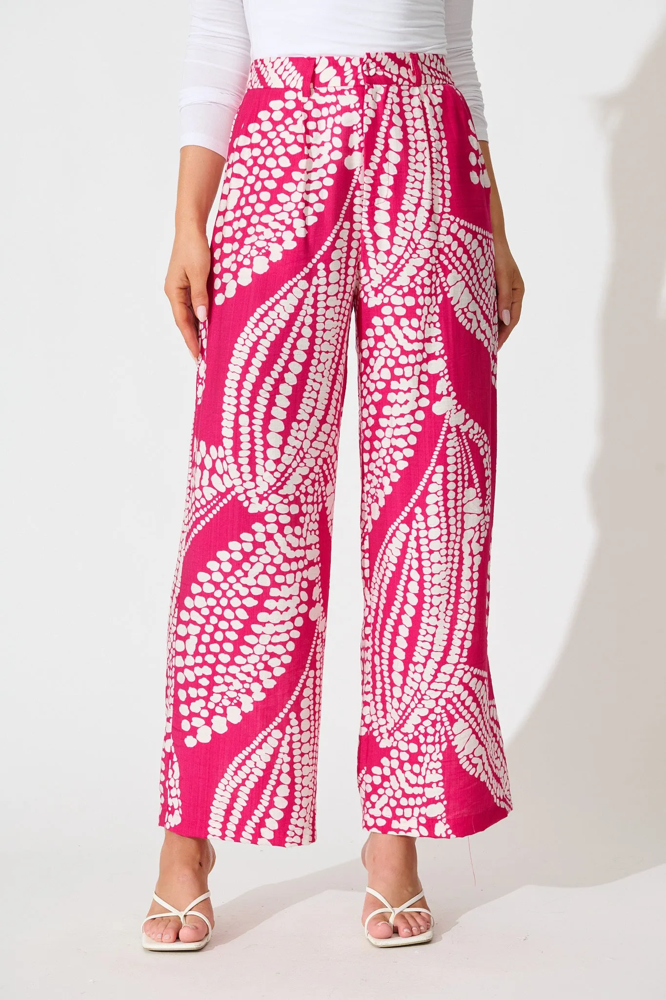 Harper Pant in Magenta with White Print sold by St Frock