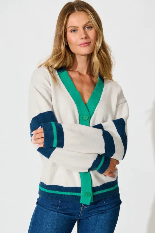 Dina Knit Cardigan In Green Multi Wool Blend sold by St Frock