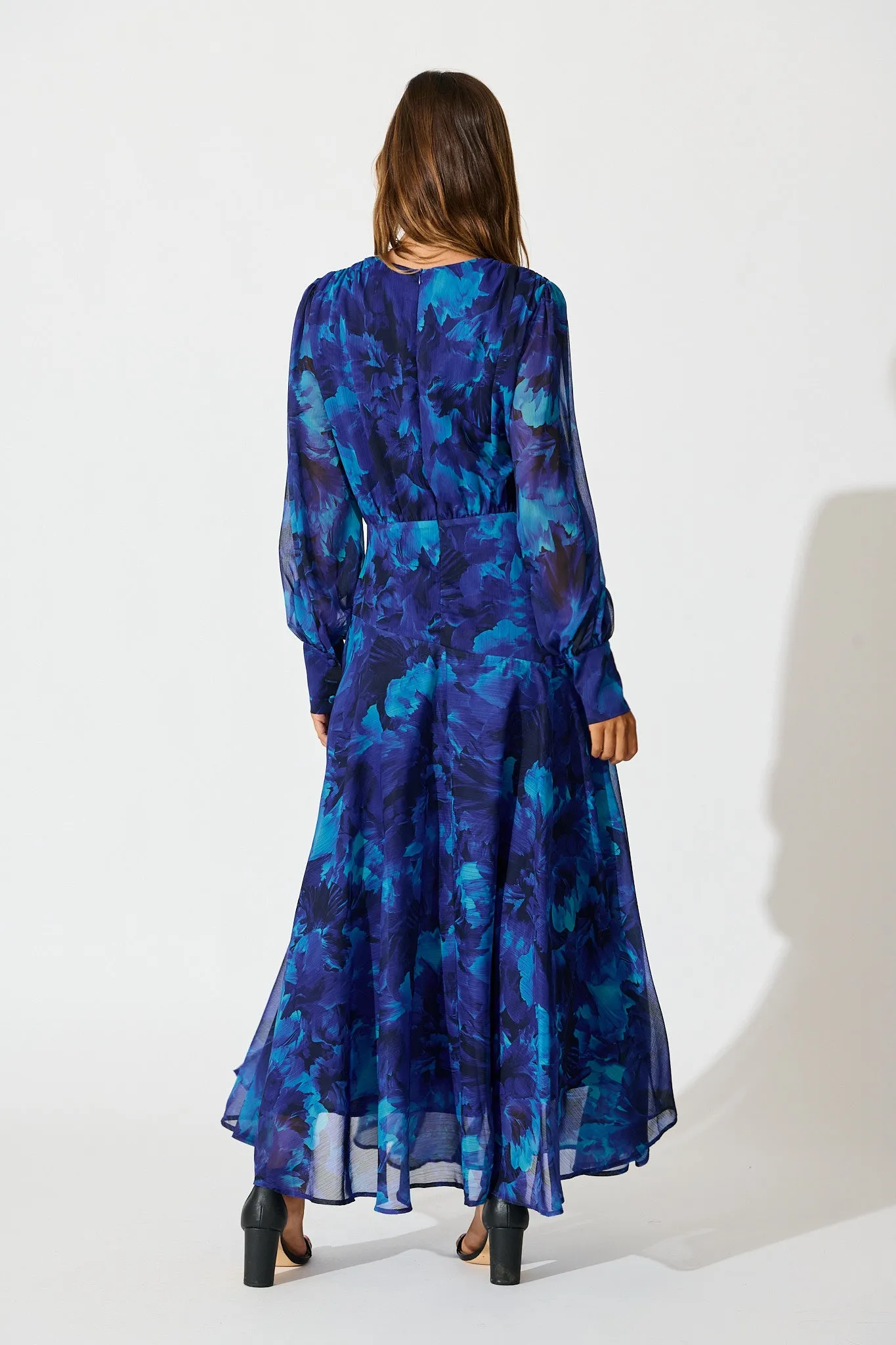 Martina Maxi Dress in Blue Watercolour Chiffon sold by St Frock product image thumbnail 4