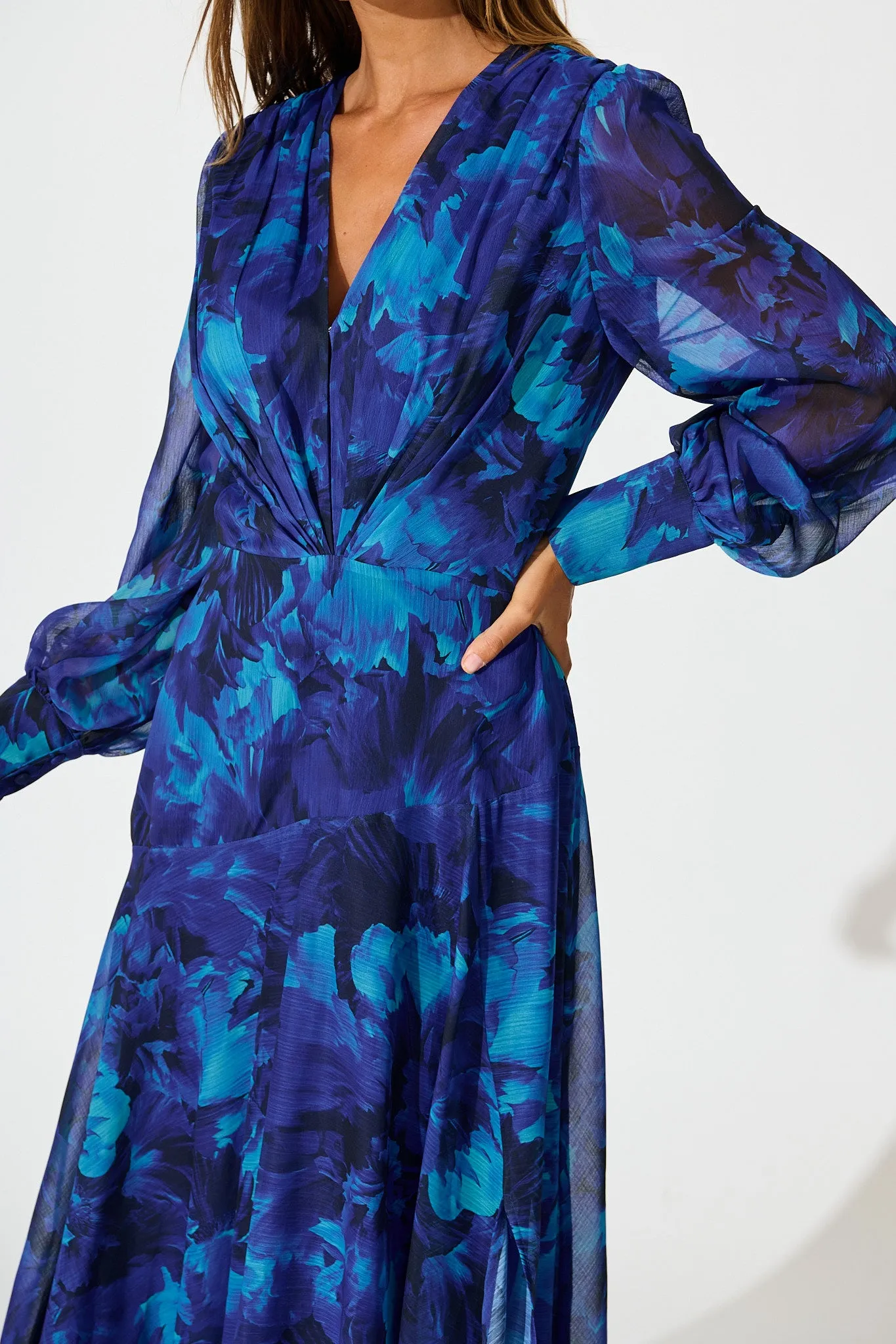 Martina Maxi Dress in Blue Watercolour Chiffon sold by St Frock product image thumbnail 5