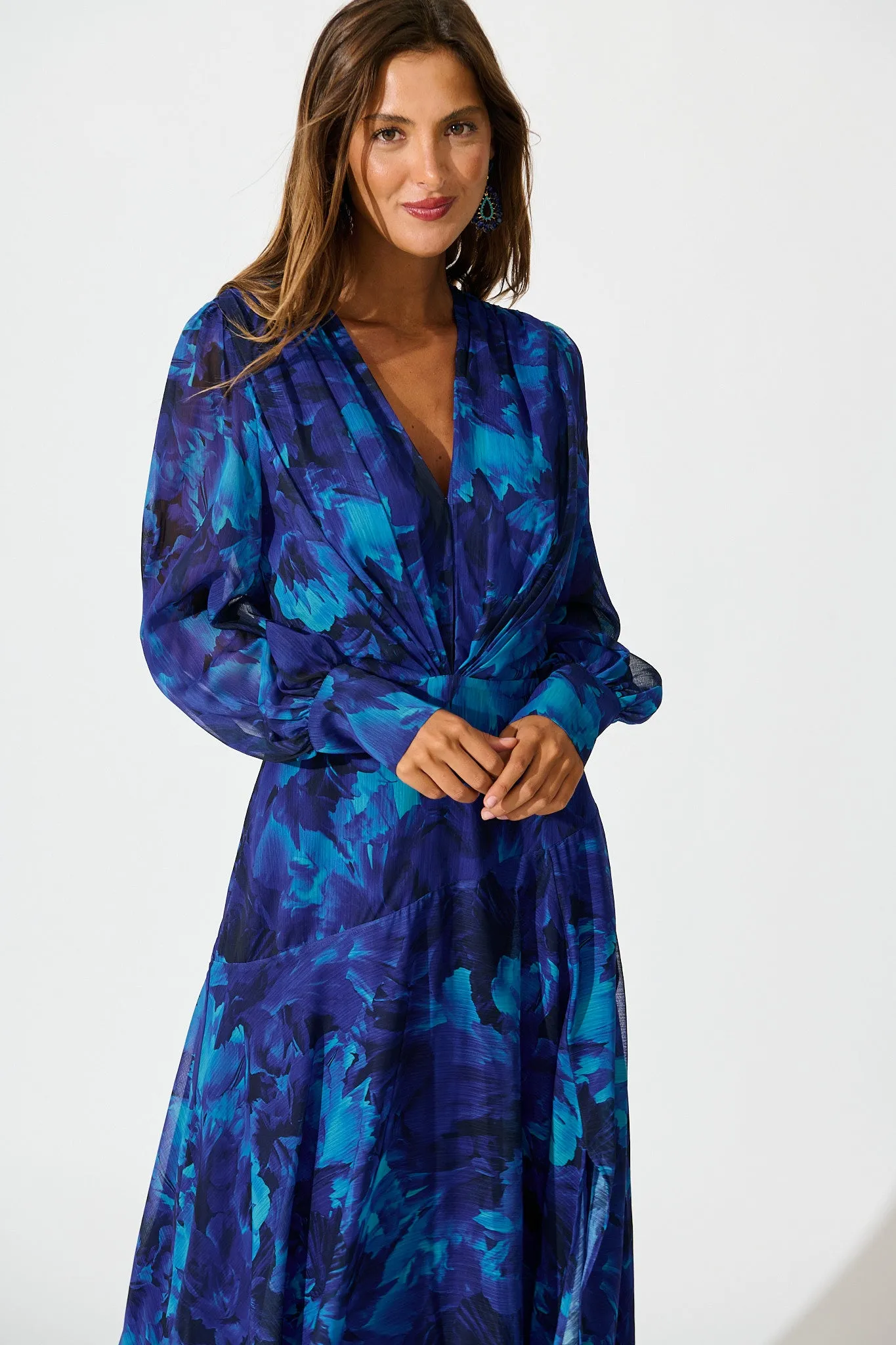 Martina Maxi Dress in Blue Watercolour Chiffon sold by St Frock product image thumbnail 2