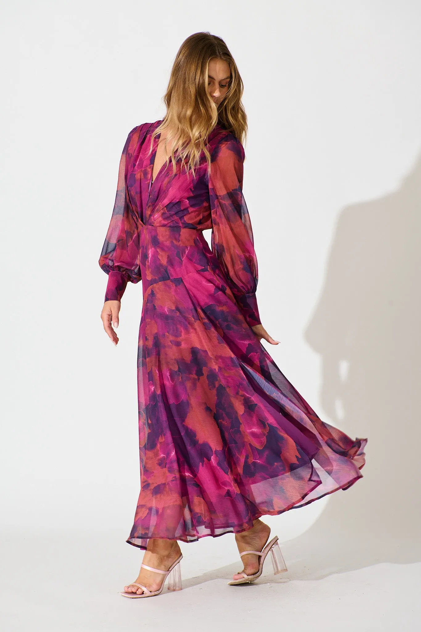 Martina Maxi Dress in Purple Watercolour Chiffon sold by St Frock product image thumbnail 3