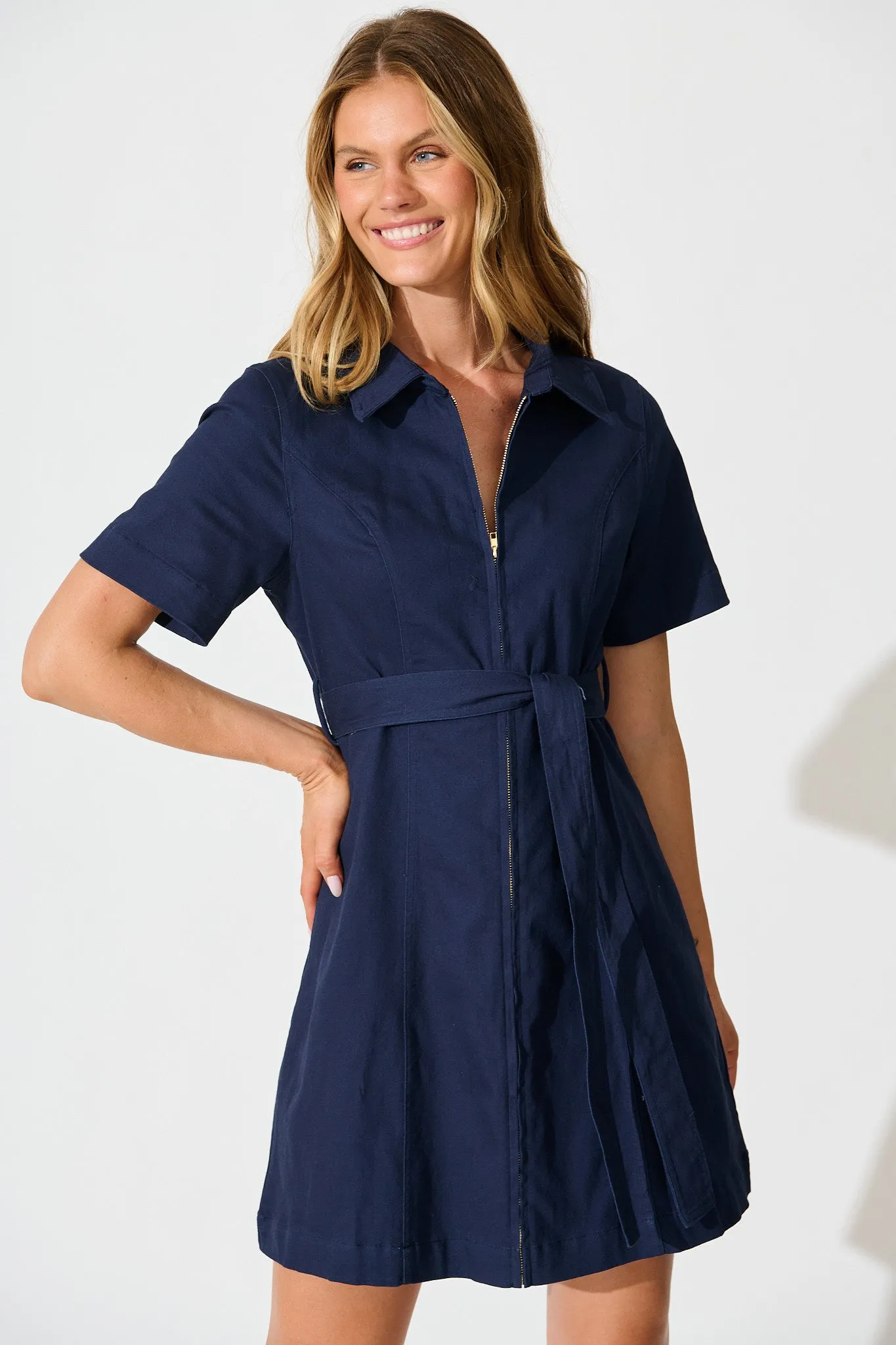 Lexie Zip Dress in Navy Cotton sold by St Frock product image thumbnail 2