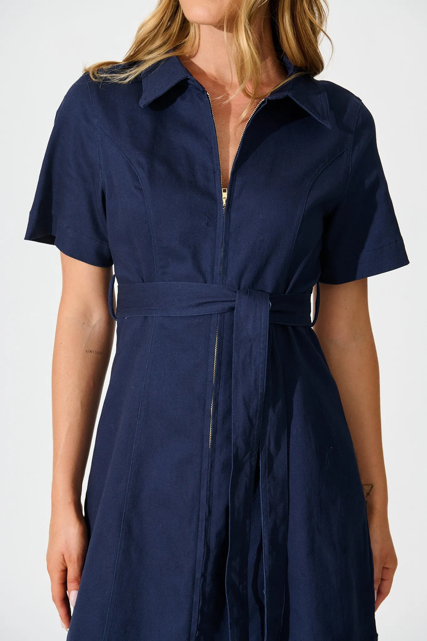 Lexie Zip Dress in Navy Cotton sold by St Frock product image thumbnail 5