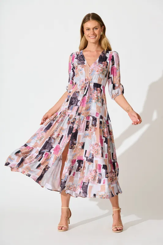 Ivanna Midi Dress in Multi Patchwork Print made by St Frock