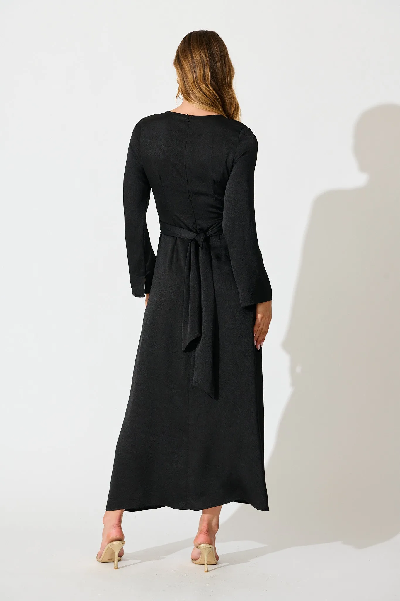 The moment Maxi Dress in Black Crinkle Satin sold by St Frock product image thumbnail 4