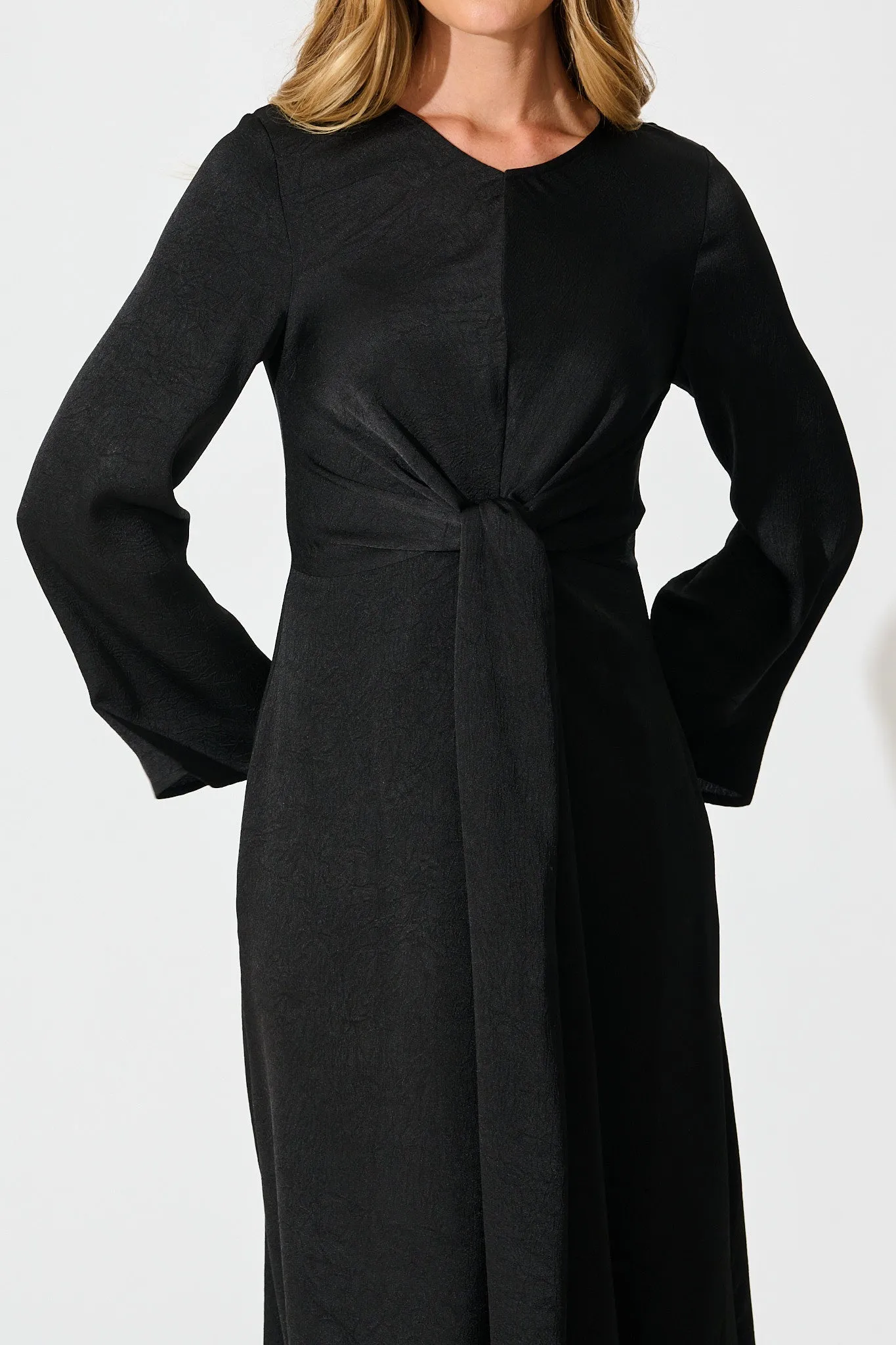 The moment Maxi Dress in Black Crinkle Satin sold by St Frock product image thumbnail 5