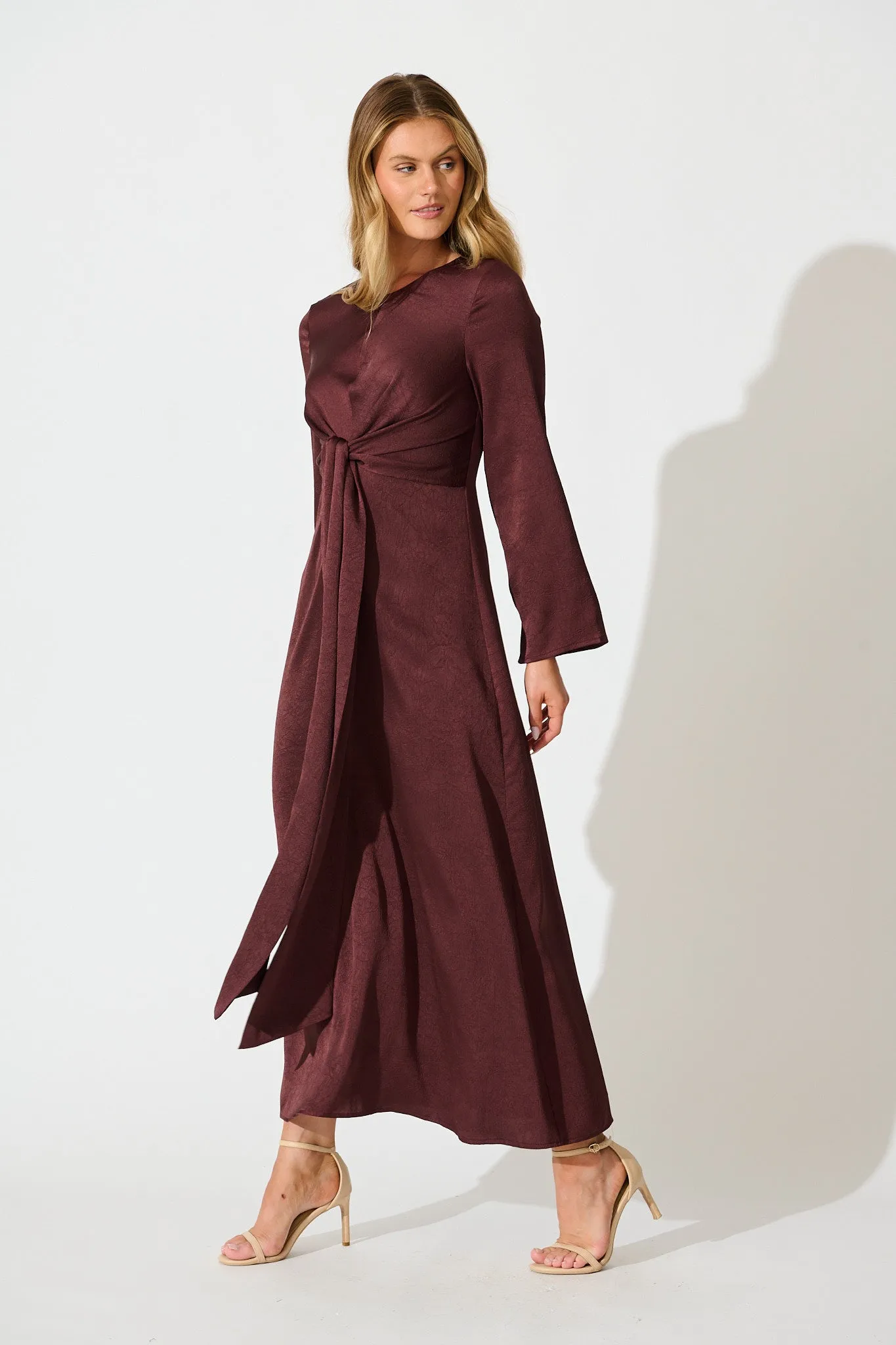 The moment Maxi Dress in Wine Crinkle Satin sold by St Frock product image thumbnail 5
