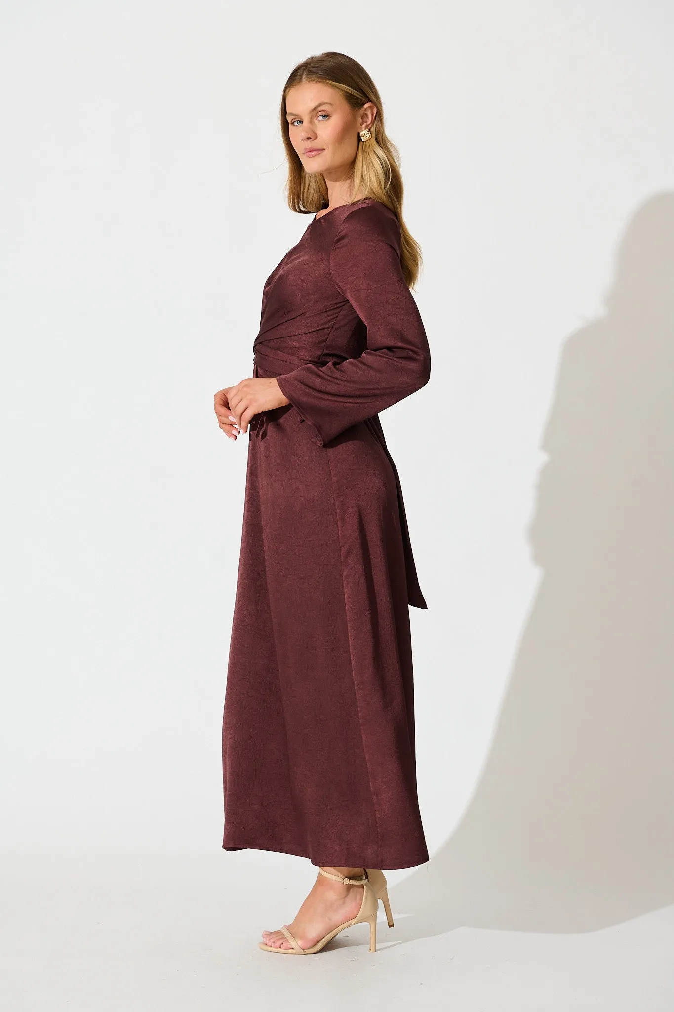 The moment Maxi Dress in Wine Crinkle Satin sold by St Frock product image thumbnail 3
