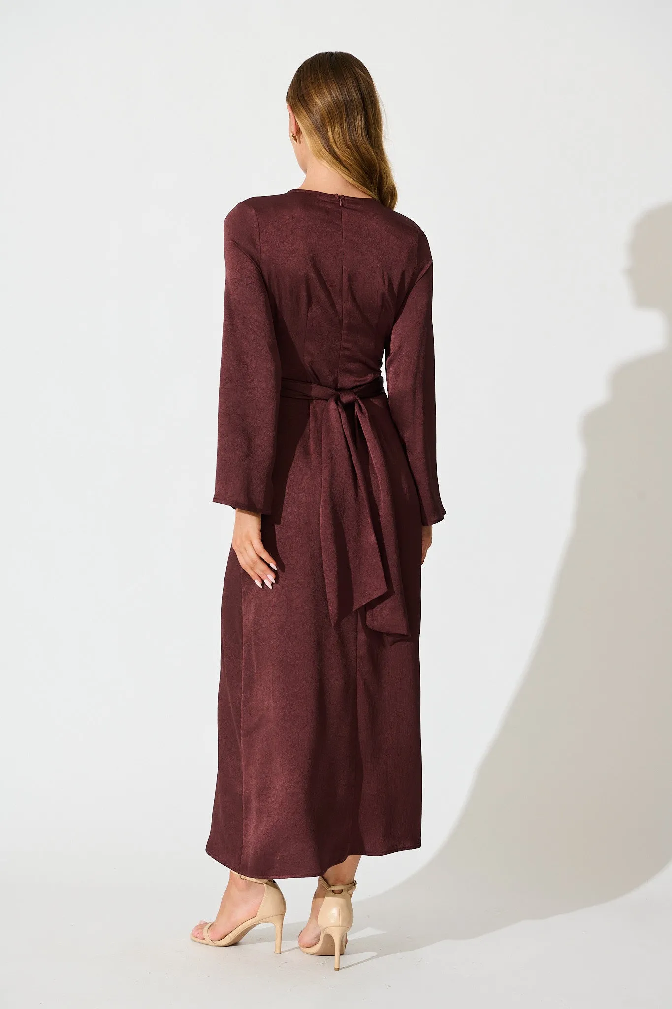 The moment Maxi Dress in Wine Crinkle Satin sold by St Frock product image thumbnail 4