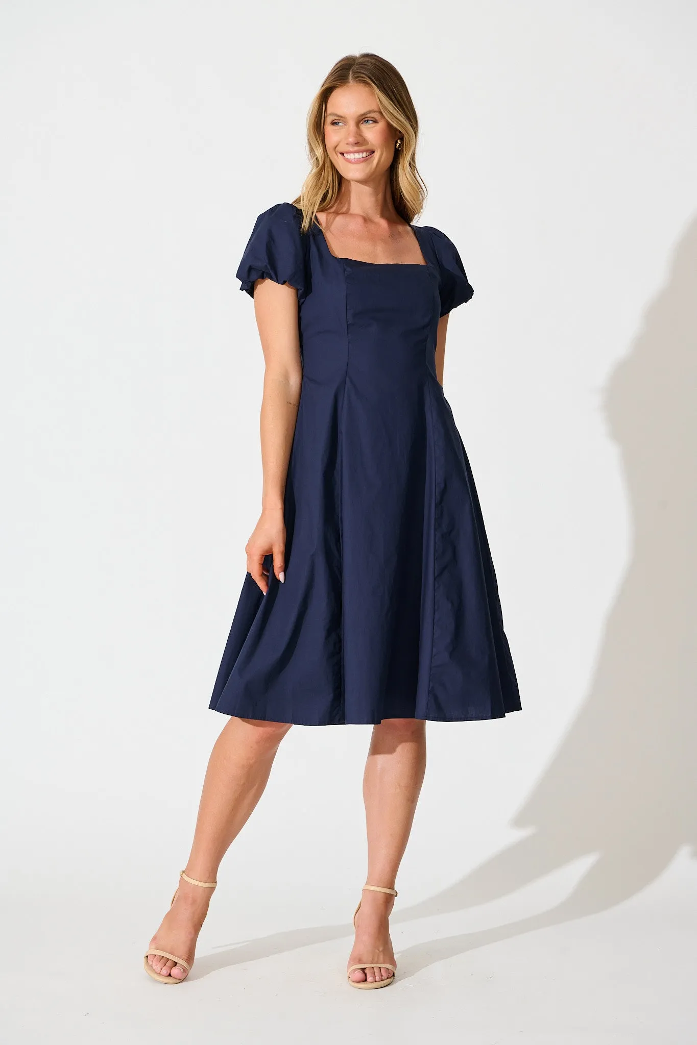 Eternity Midi Dress in Navy Cotton sold by St Frock
