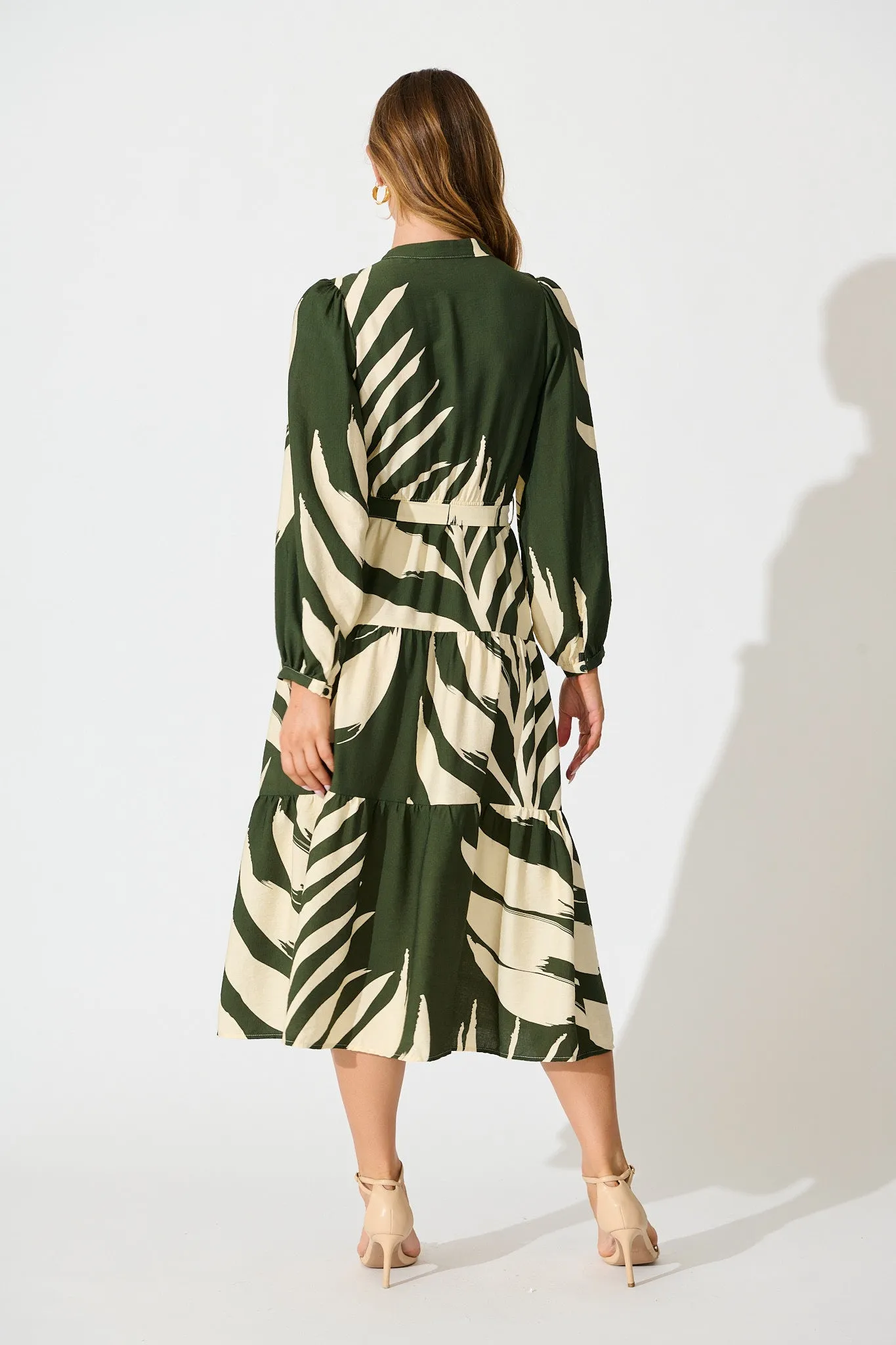 Maribelle Dress in Green with Cream Leaf Print sold by St Frock product image thumbnail 4