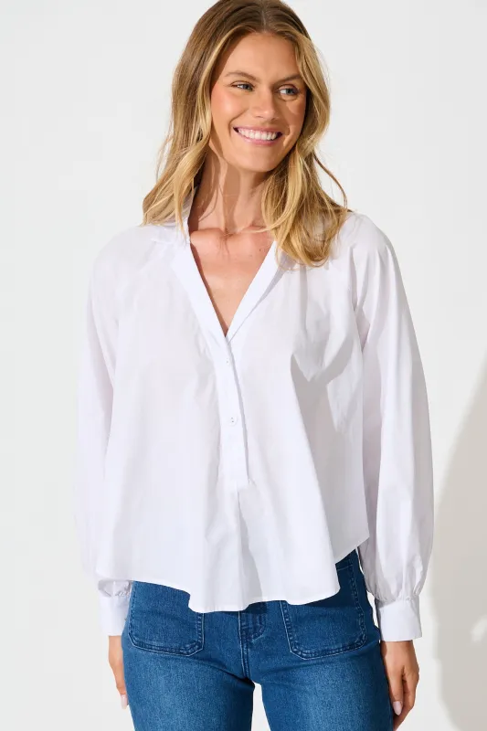 Essie Shirt in White Cotton sold by St Frock
