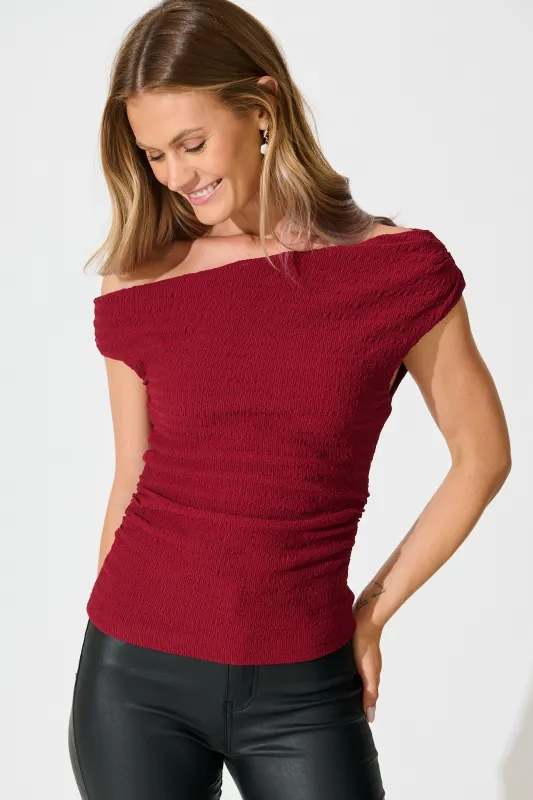 Alma Top in Wine Textured Jersey sold by St Frock