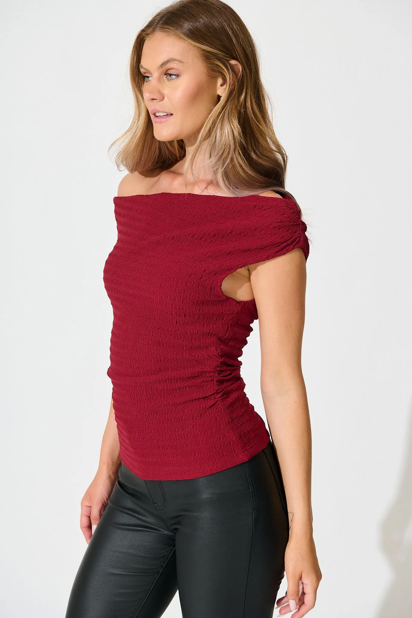 Alma Top in Wine Textured Jersey sold by St Frock product image thumbnail 2