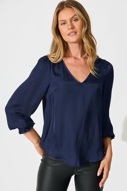 Pristine Top in Navy Satin sold by St Frock