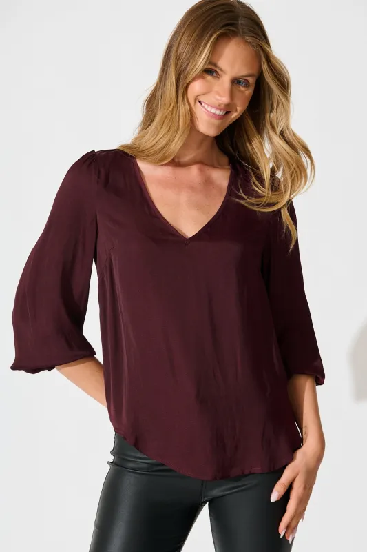 Pristine Top in Wine Satin sold by St Frock