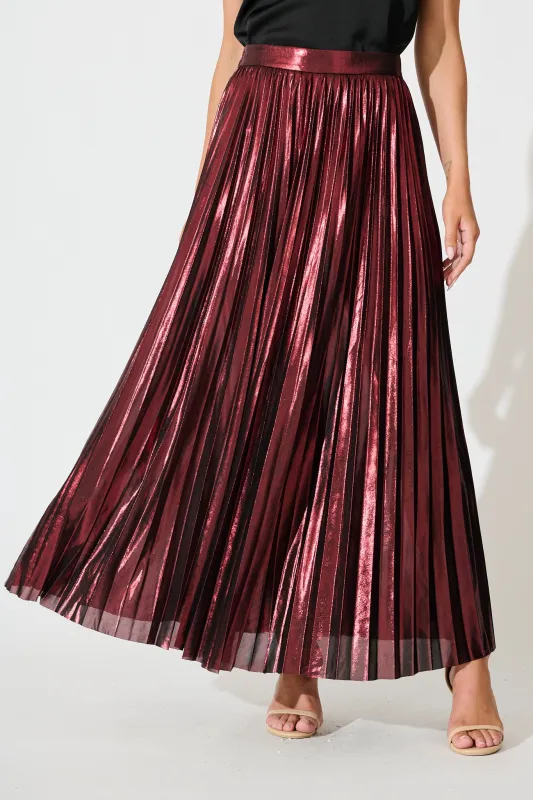 Milani Maxi Pleat Skirt in Wine sold by St Frock