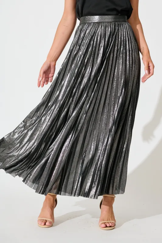 Milani Maxi Pleat Skirt in Silver sold by St Frock