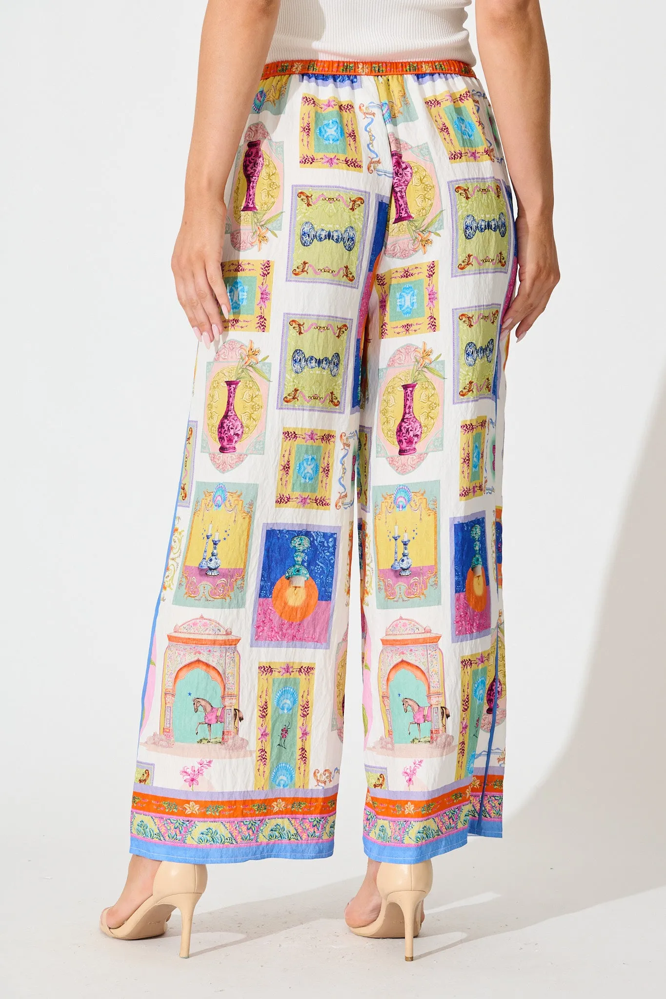 Santana Pant in Cream with Multi Conversational Print sold by St Frock