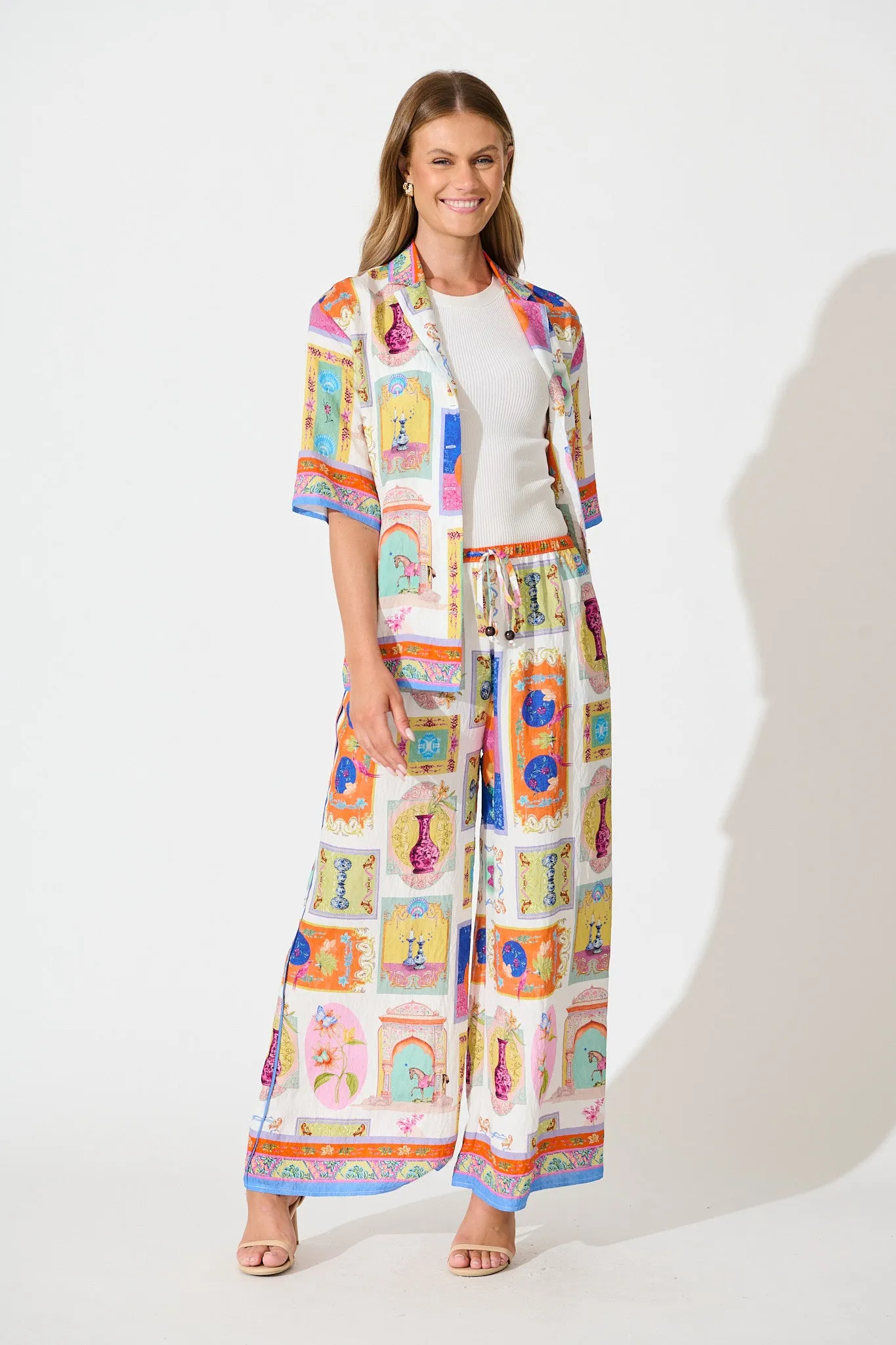 Santana Pant in Cream with Multi Conversational Print sold by St Frock product image thumbnail 5