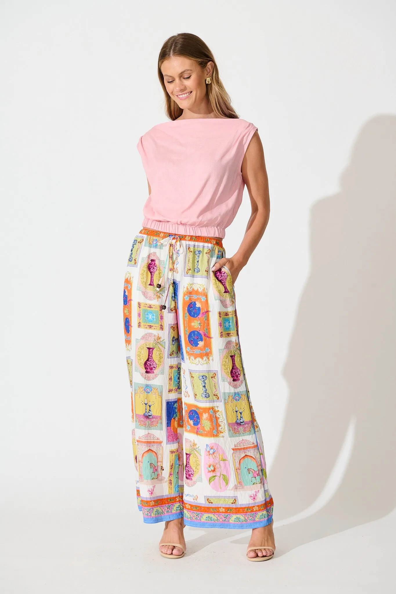 Santana Pant in Cream with Multi Conversational Print sold by St Frock product image thumbnail 4