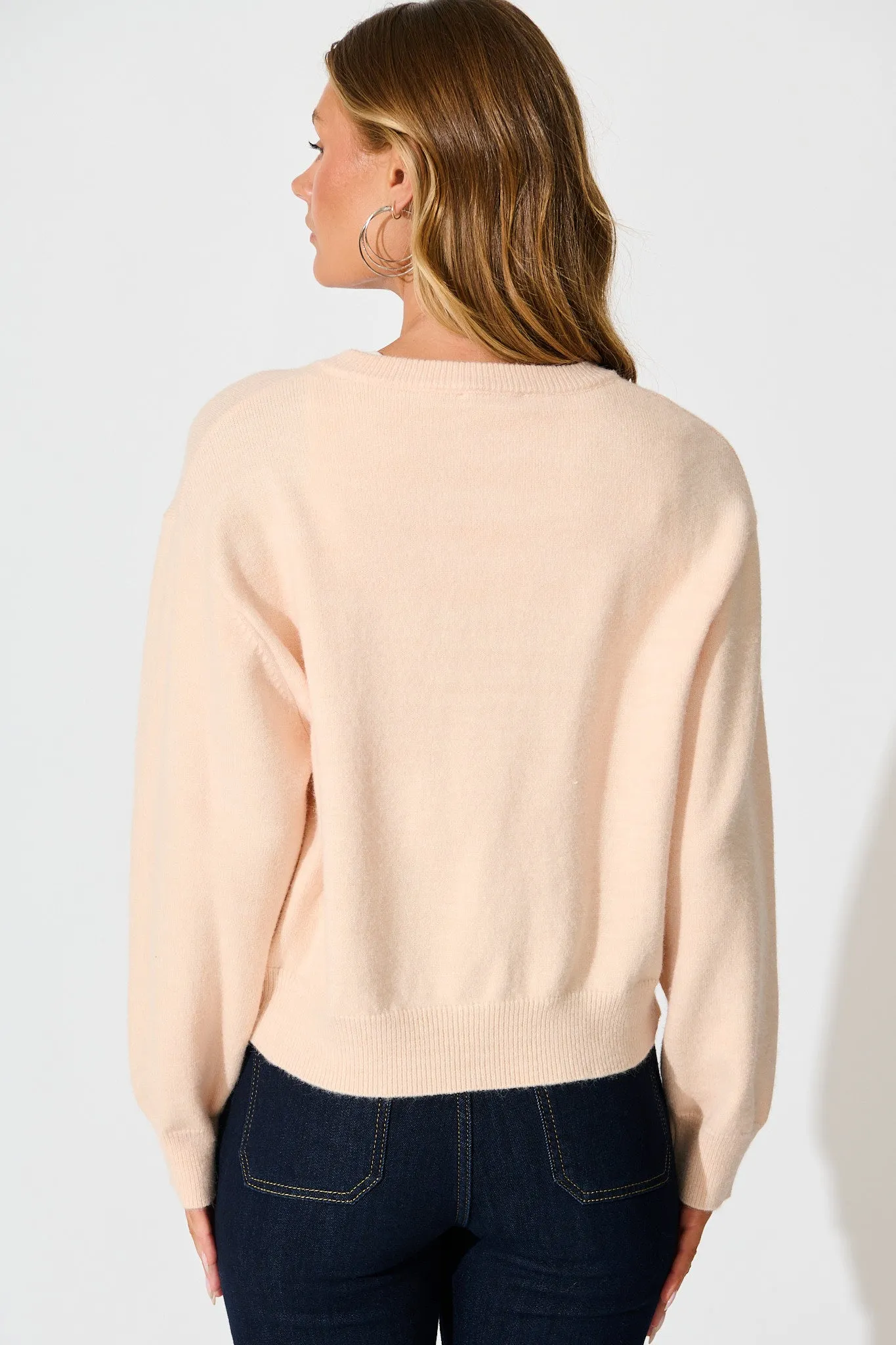 Astrid Knit Cardigan In Blush Wool Blend sold by St Frock product image thumbnail 3