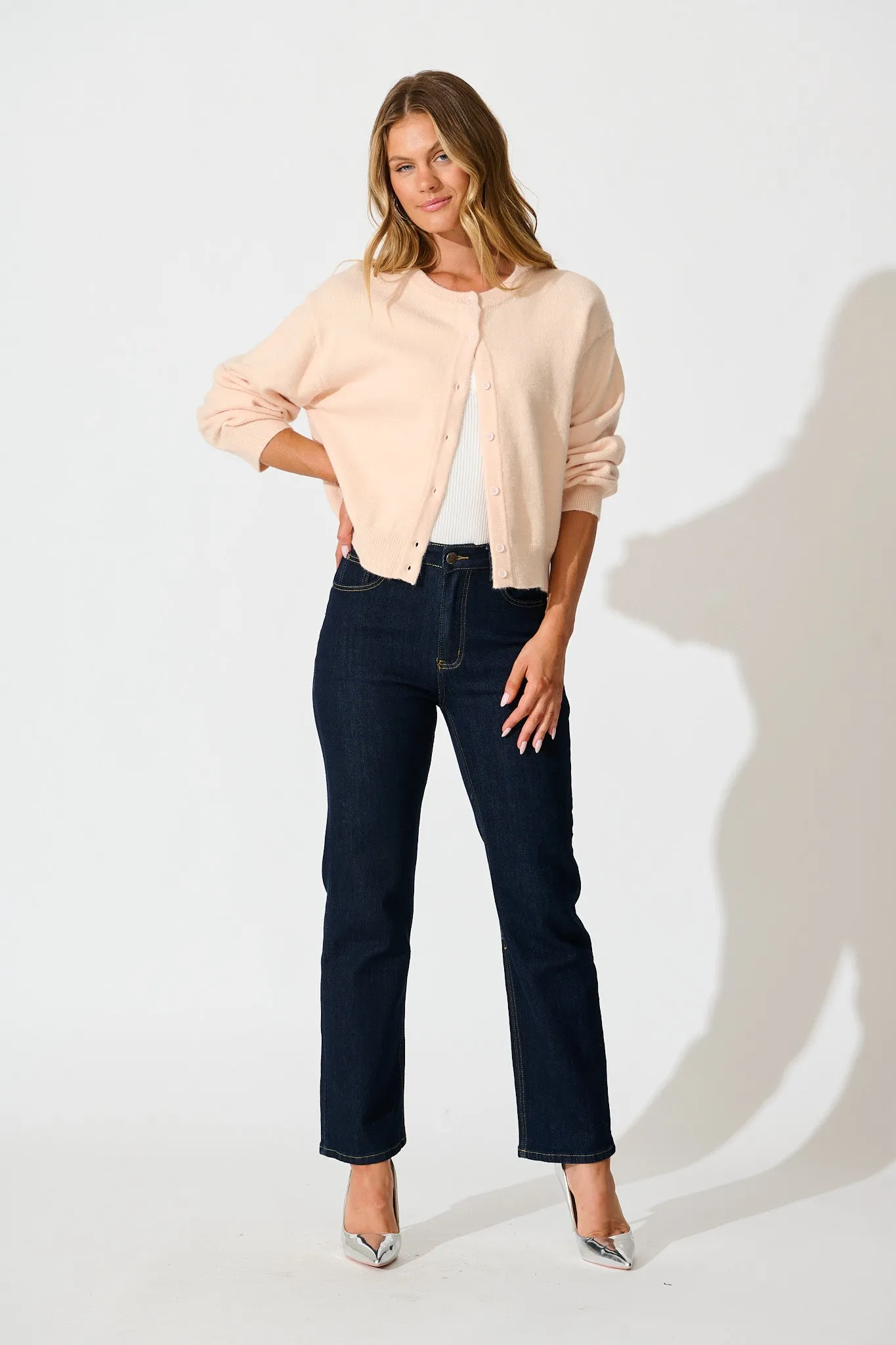 Astrid Knit Cardigan In Blush Wool Blend sold by St Frock product image thumbnail 4