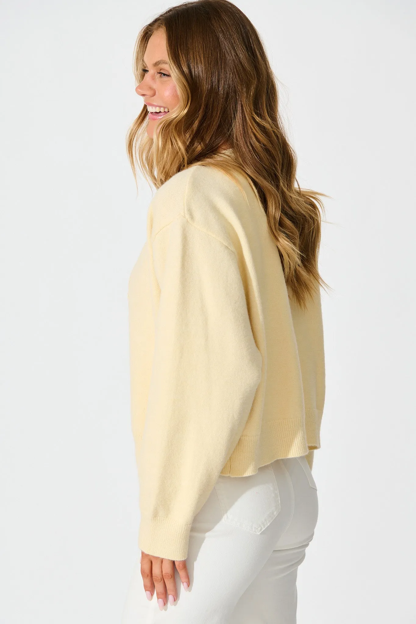 Astrid Knit Cardigan In Butter Yellow Wool Blend sold by St Frock product image thumbnail 2