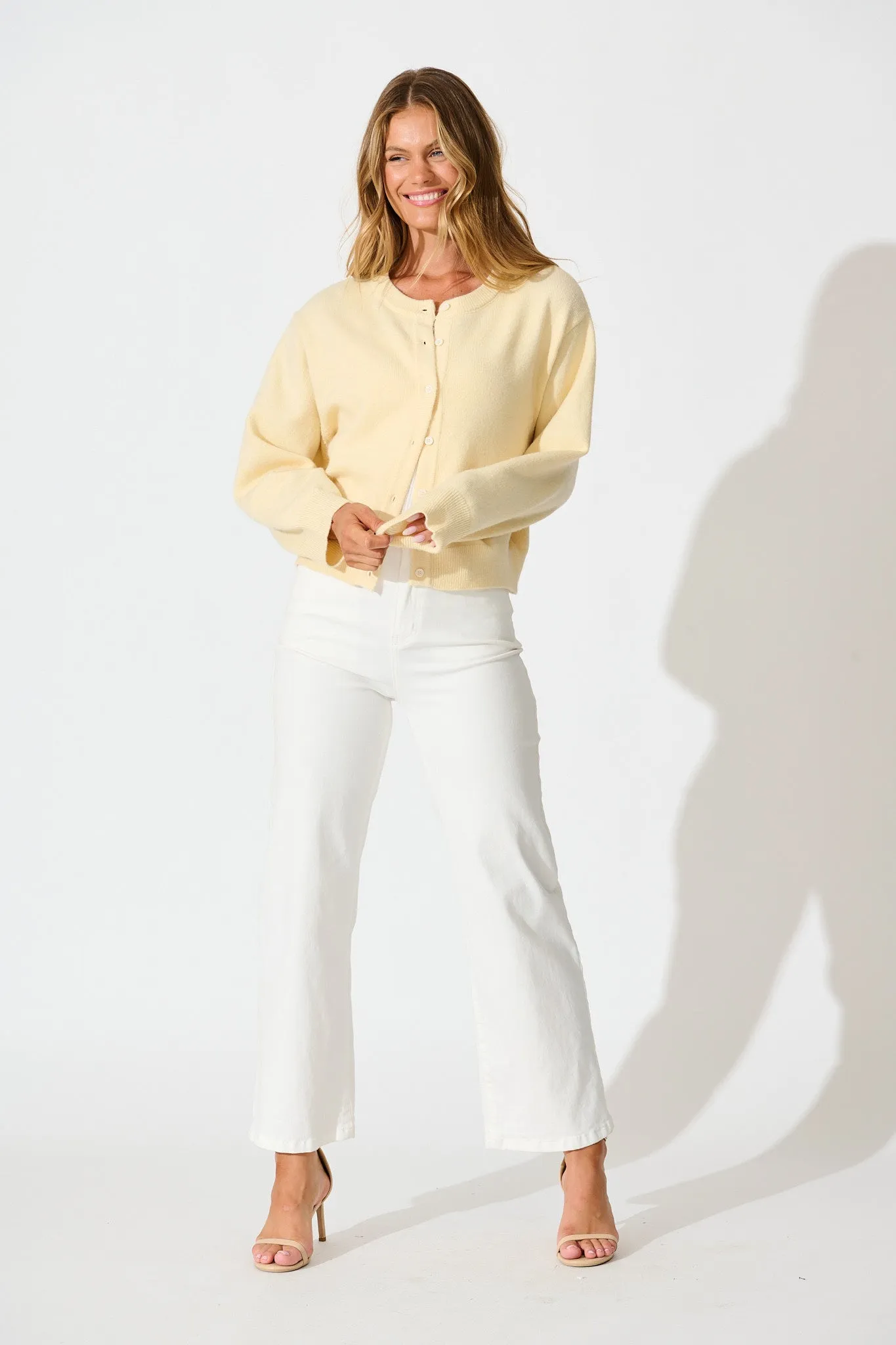 Astrid Knit Cardigan In Butter Yellow Wool Blend sold by St Frock product image thumbnail 4