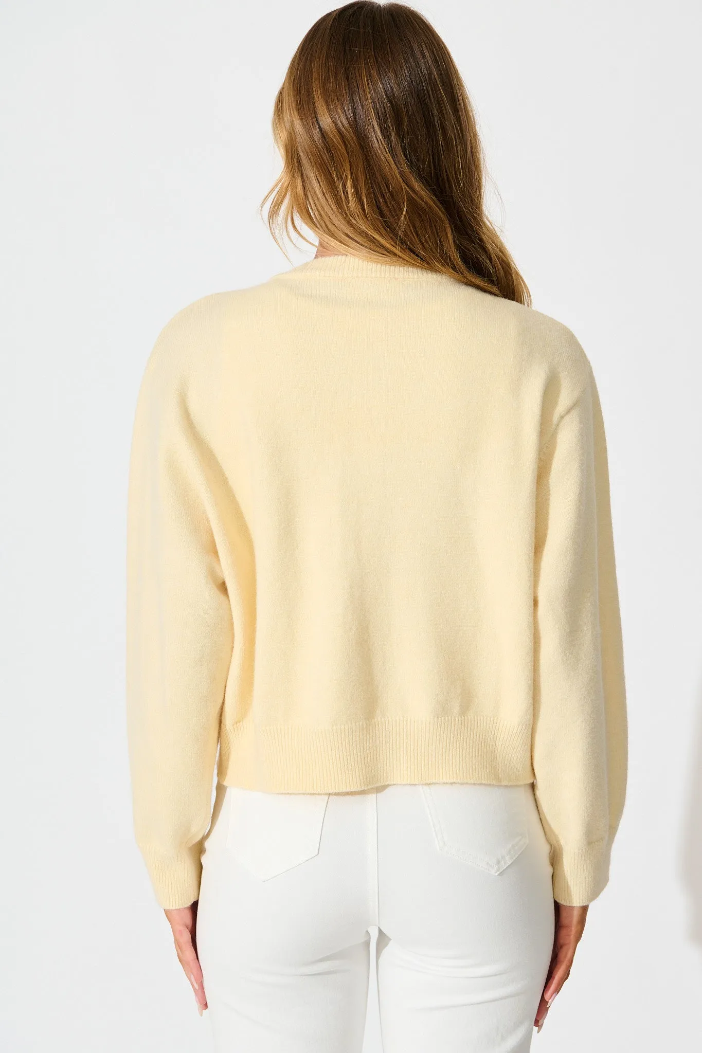 Astrid Knit Cardigan In Butter Yellow Wool Blend sold by St Frock product image thumbnail 3