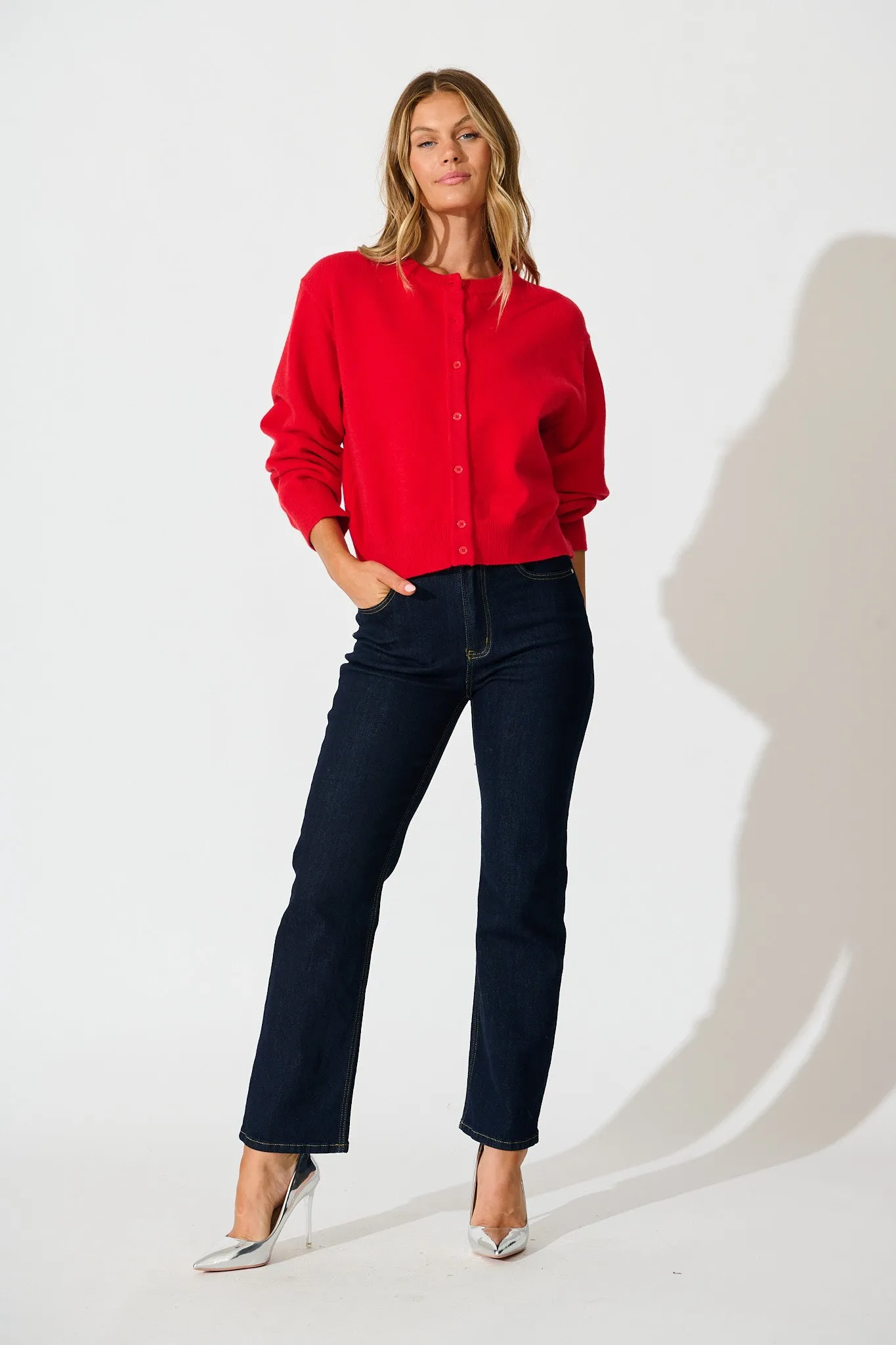 Astrid Knit Cardigan In Red Wool Blend sold by St Frock product image thumbnail 4