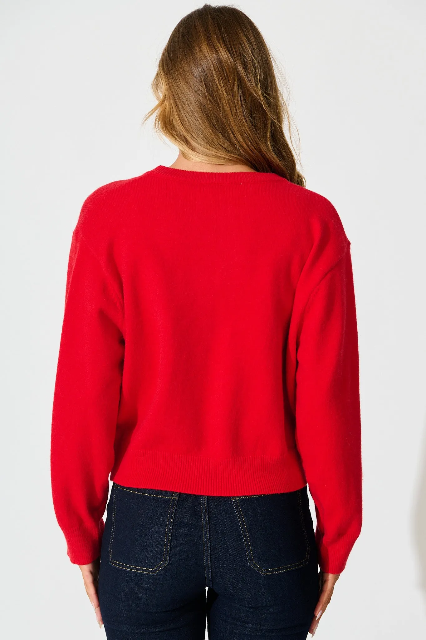 Astrid Knit Cardigan In Red Wool Blend sold by St Frock product image thumbnail 3