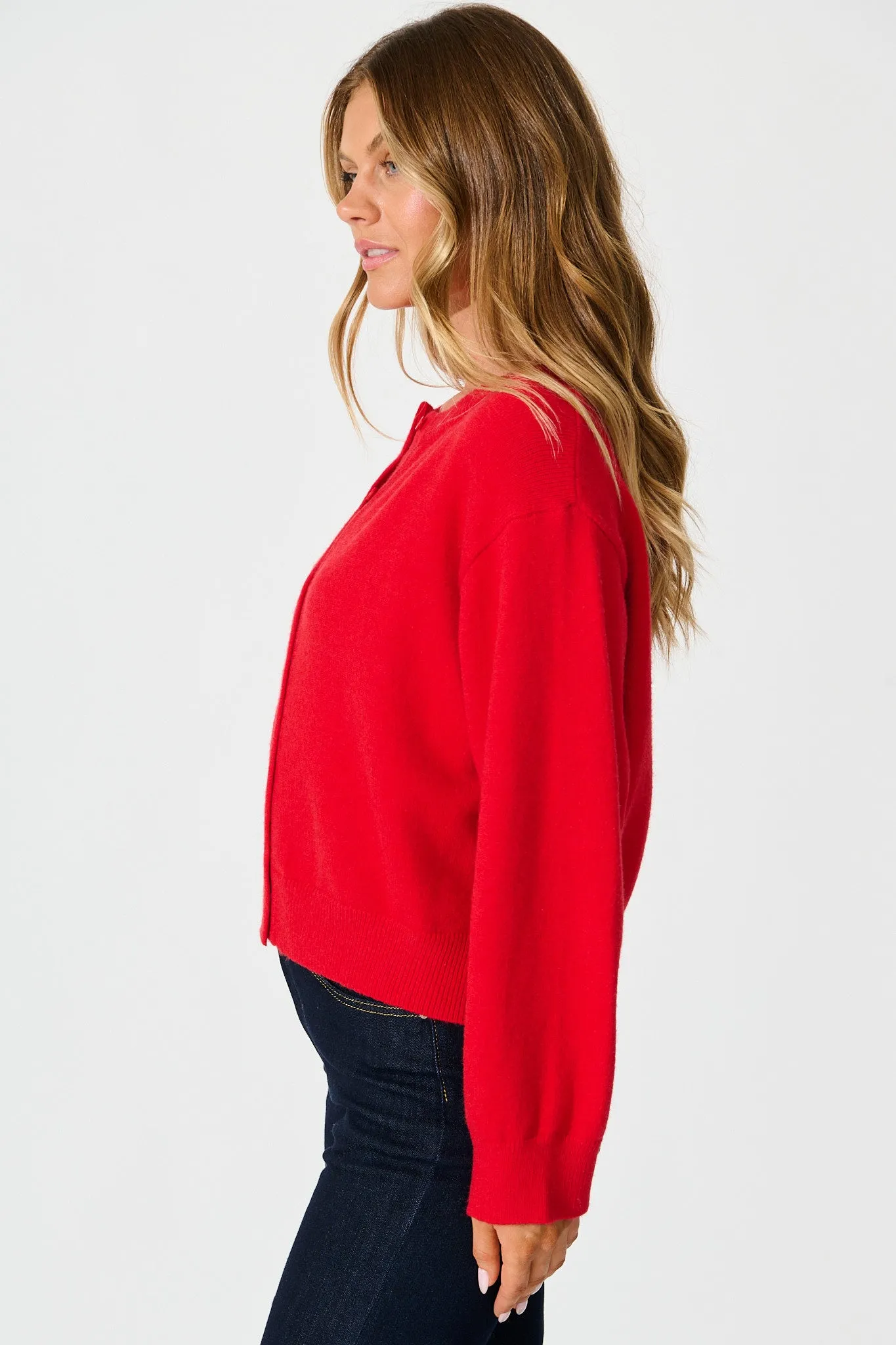 Astrid Knit Cardigan In Red Wool Blend sold by St Frock product image thumbnail 2