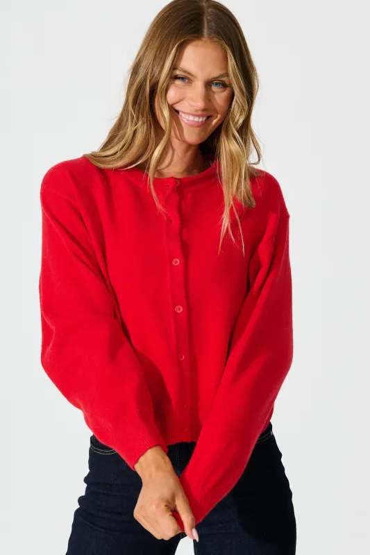 Astrid Knit Cardigan In Red Wool Blend sold by St Frock