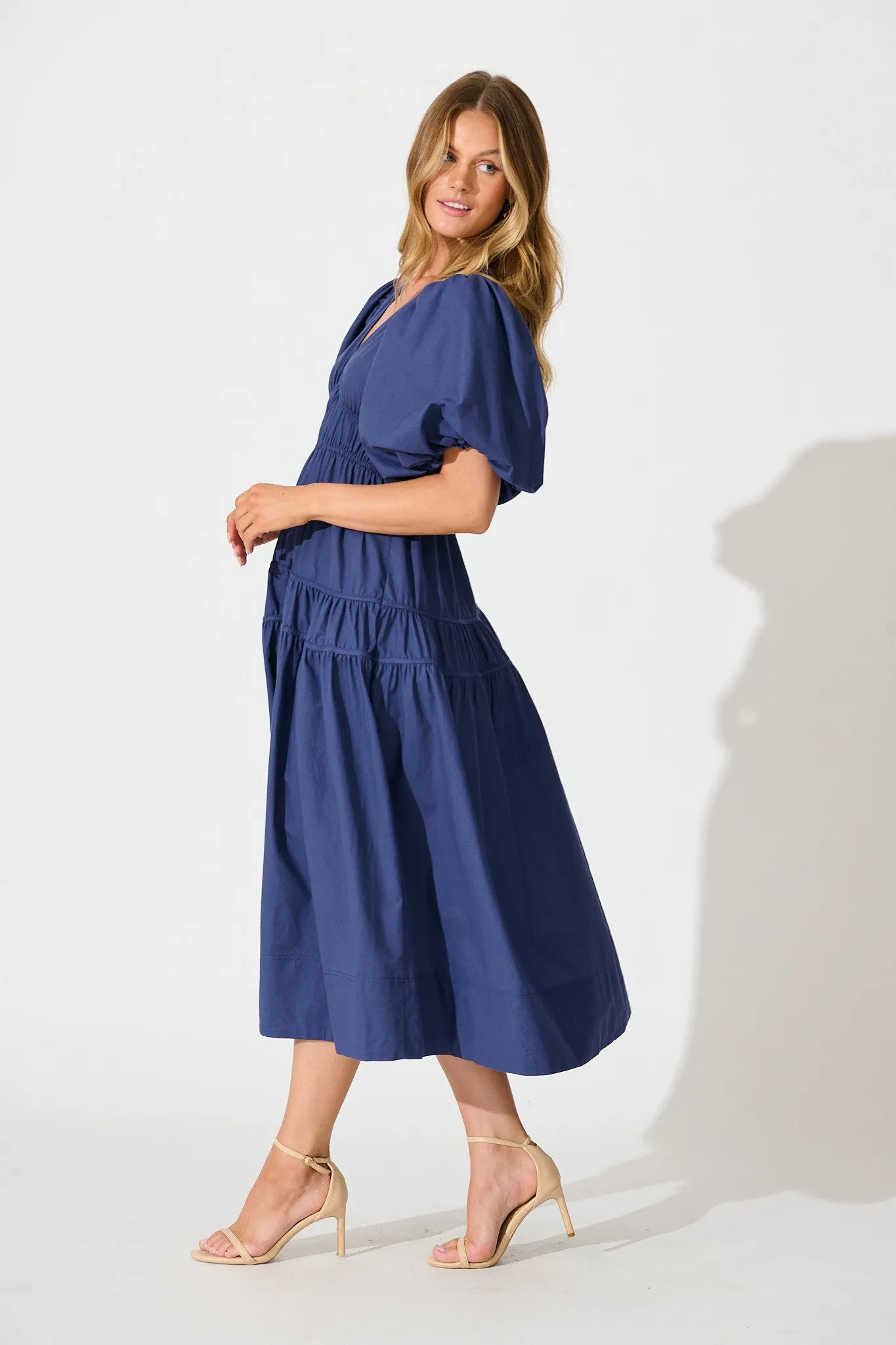Amalie Midi Dress In Navy Cotton sold by St Frock product image thumbnail 3