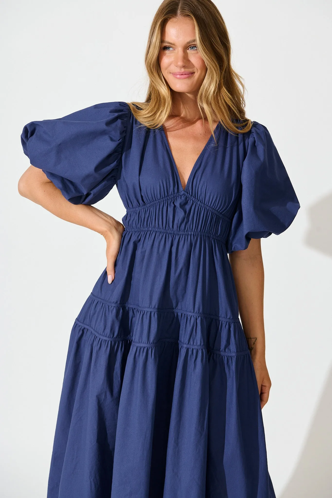 Amalie Midi Dress In Navy Cotton sold by St Frock product image thumbnail 2