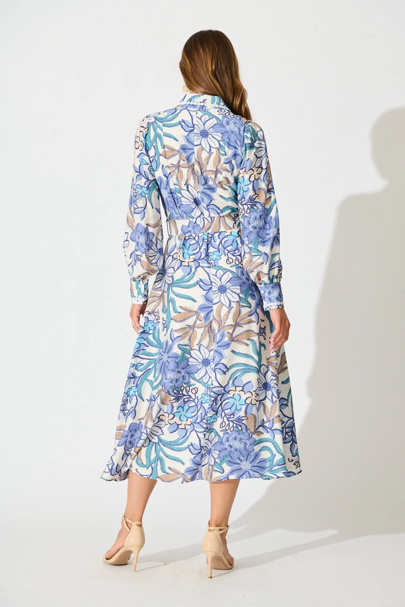 Lovingly Maxi Shirt Dress in Blue Floral with Contrast Trim sold by St Frock product image thumbnail 4