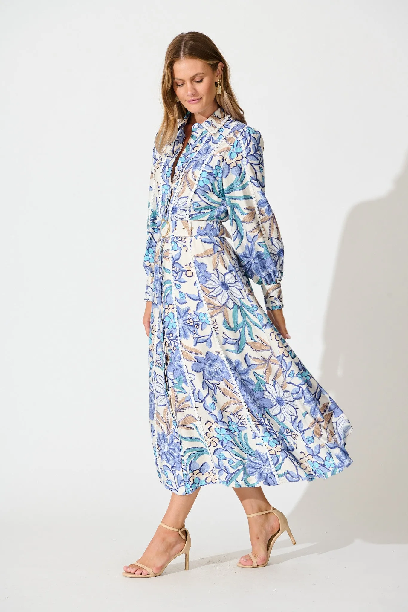 Lovingly Maxi Shirt Dress in Blue Floral with Contrast Trim sold by St Frock product image thumbnail 3